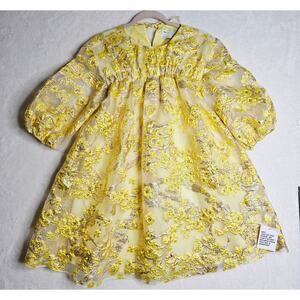 ASOS NWT sz6 Yellow‎ n Silver Metalic Jacquard BellSleeve Sheer Dress Short.